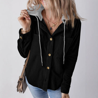 Women's sporty-elegant shirt jacket with hood and practical pockets NOVAE