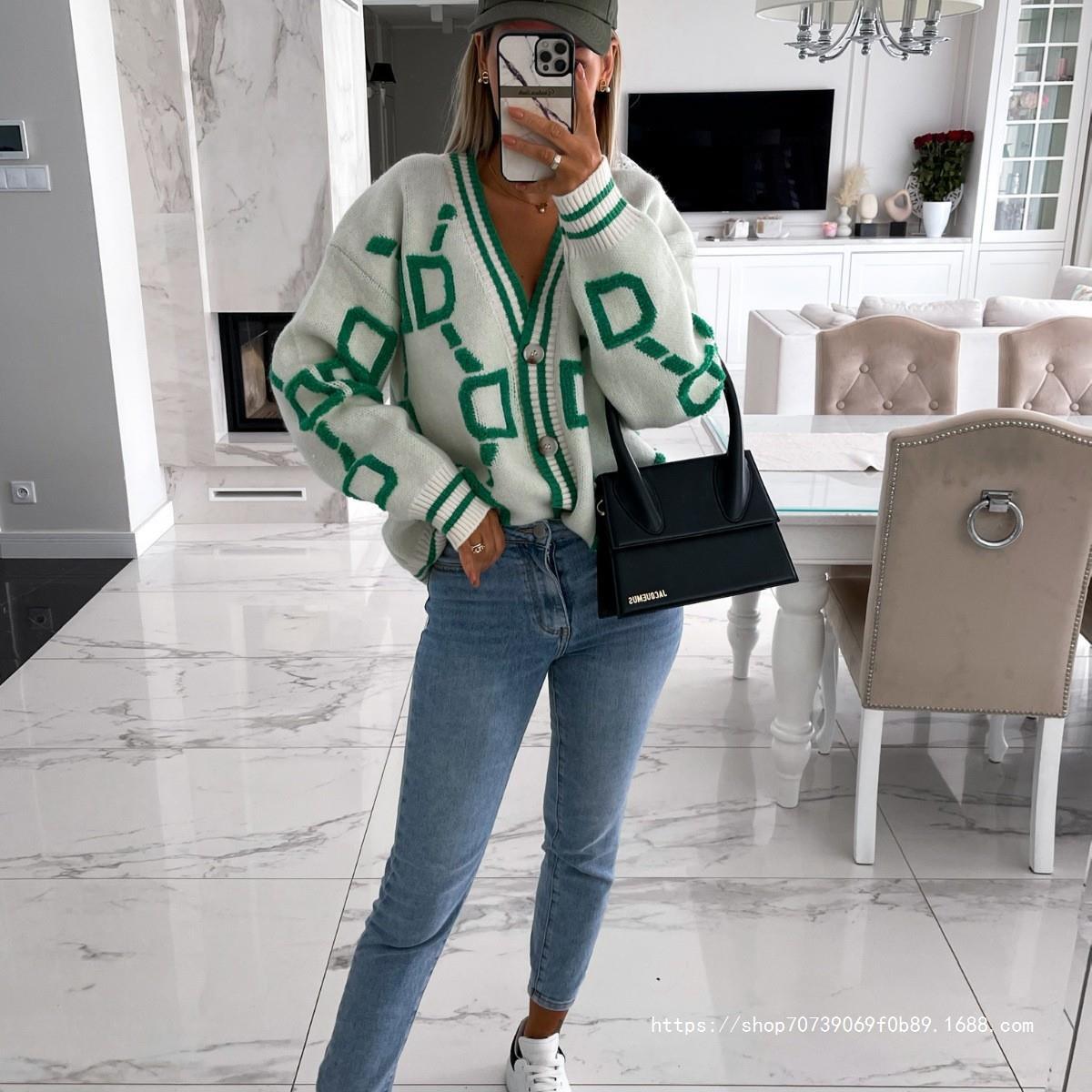 Women's cardigan with modern geometric pattern NOVAE