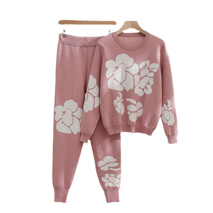 Women's knitted suit with floral designs NOVAE