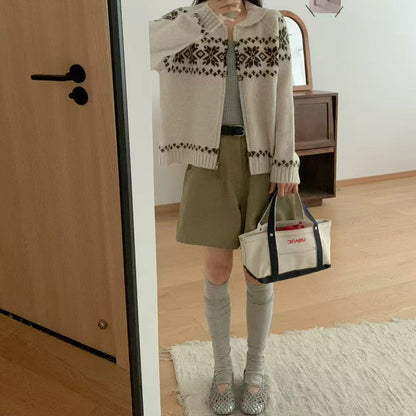 Women's cardigan with modern Norwegian pattern and high collar NOVAE