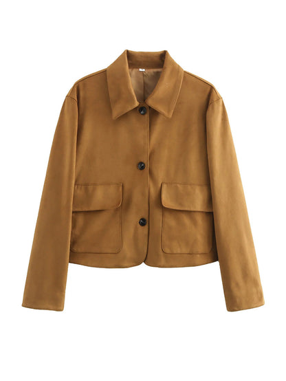 Women's fashionable short jacket made of high-quality imitation suede with practical pockets NOVAE