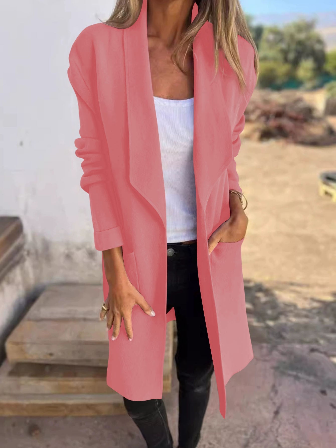 Women's elegant transitional jacket with practical lapel collar and deep pockets NOVAE