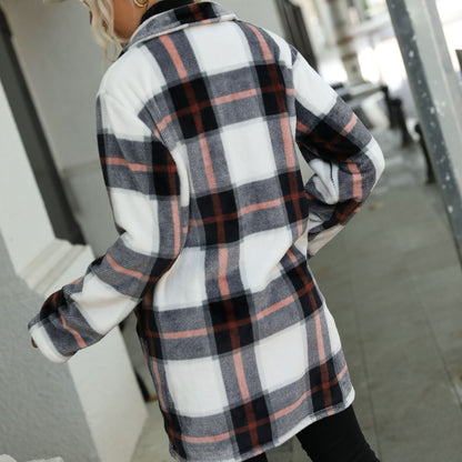Women's checked fleece jacket with fashionable cut and practical pockets NOVAE