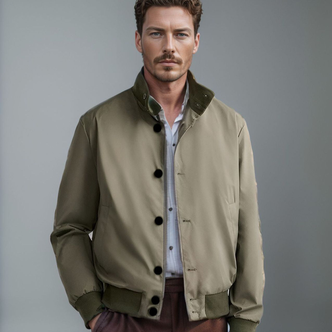 Men's fashionable leisure jacket with protective high collar and practical pockets NOVAE