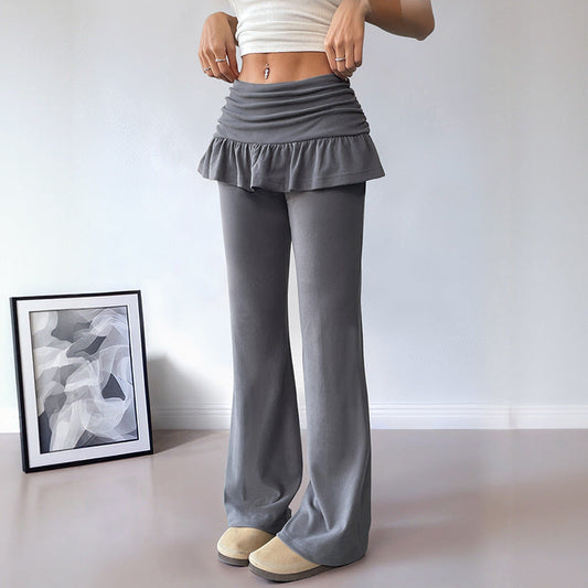 Women's leisure trousers with a flounced waistband and wide leg NOVAE