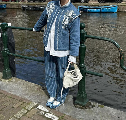 Women's quilted bomber jacket with floral design and elasticated cuffs NOVAE