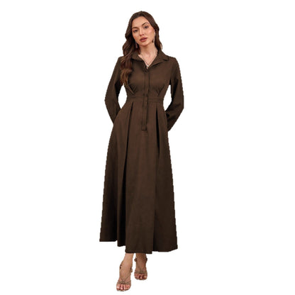 Women's Elegant Shirt Dress with Swinging Skirt and Practical Pockets NOVAE