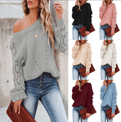 Women's knitted sweater with detailed openwork pattern and relaxed fit NOVAE