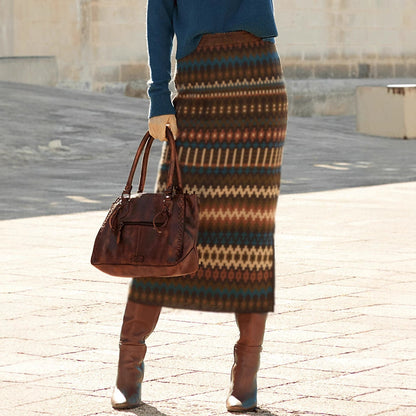 Women's maxi skirts with modern ethnic pattern and elastic waistband NOVAE