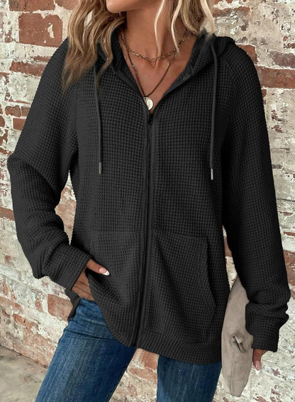Women's waffle pullover jacket with hood and pockets NOVAE