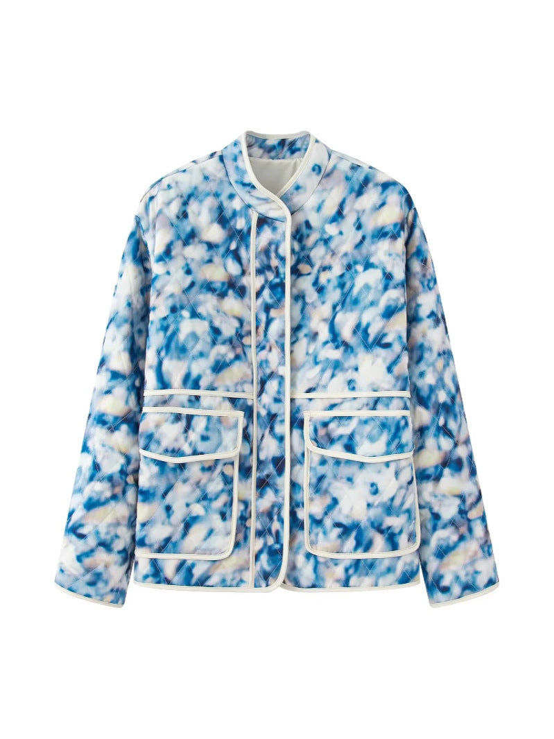Women's quilted floral pattern jacket with practical pockets NOVAE