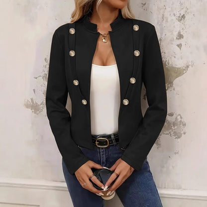 Women's Short Blazer Jacket with Elegant Button Placket and Stand-Up Collar NOVAE
