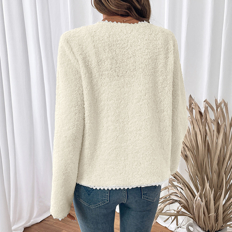 Women's soft teddy jacket with lace trim NOVAE