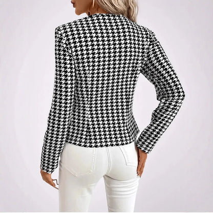 Women's Modern Blazer Jacket with Houndstooth Pattern and Elegant Buttons NOVAE