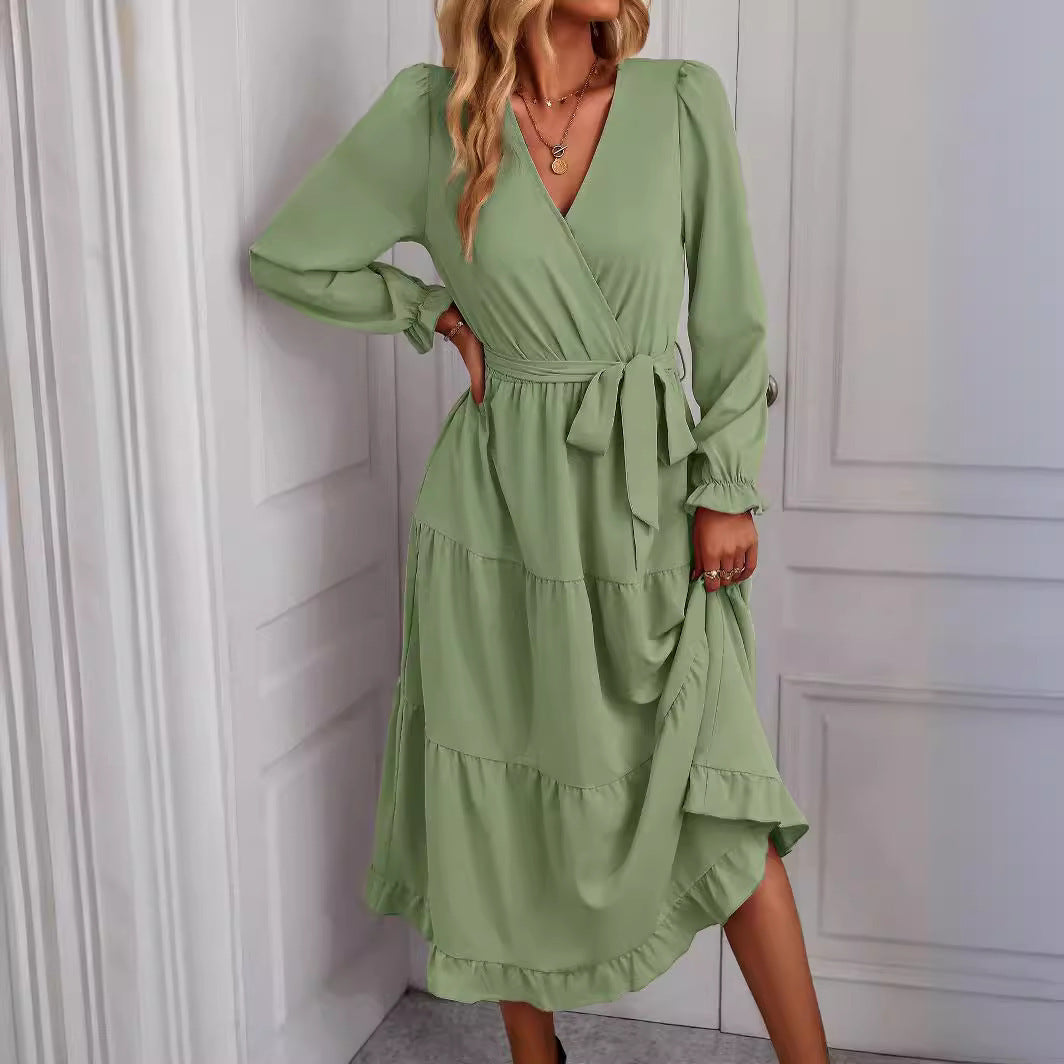Women's wrap dress with flounced sleeves and elegant cut NOVAE