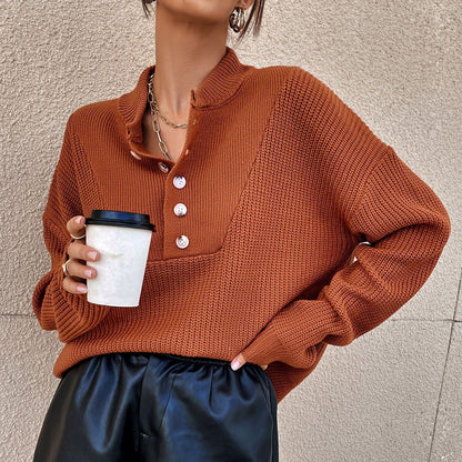 Women's knitted sweater with button placket and textured design NOVAE