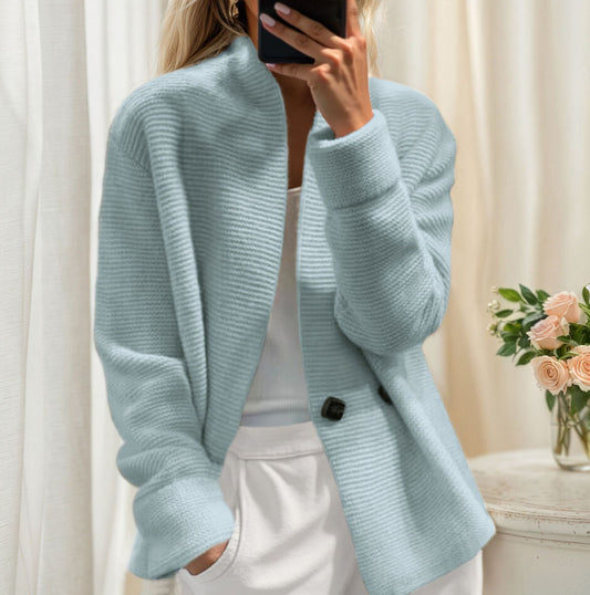 Women's cardigan with high collar and stylish button closure NOVAE