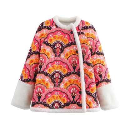 Women's quilted transitional jacket with floral pattern and cozy fleece NOVAE