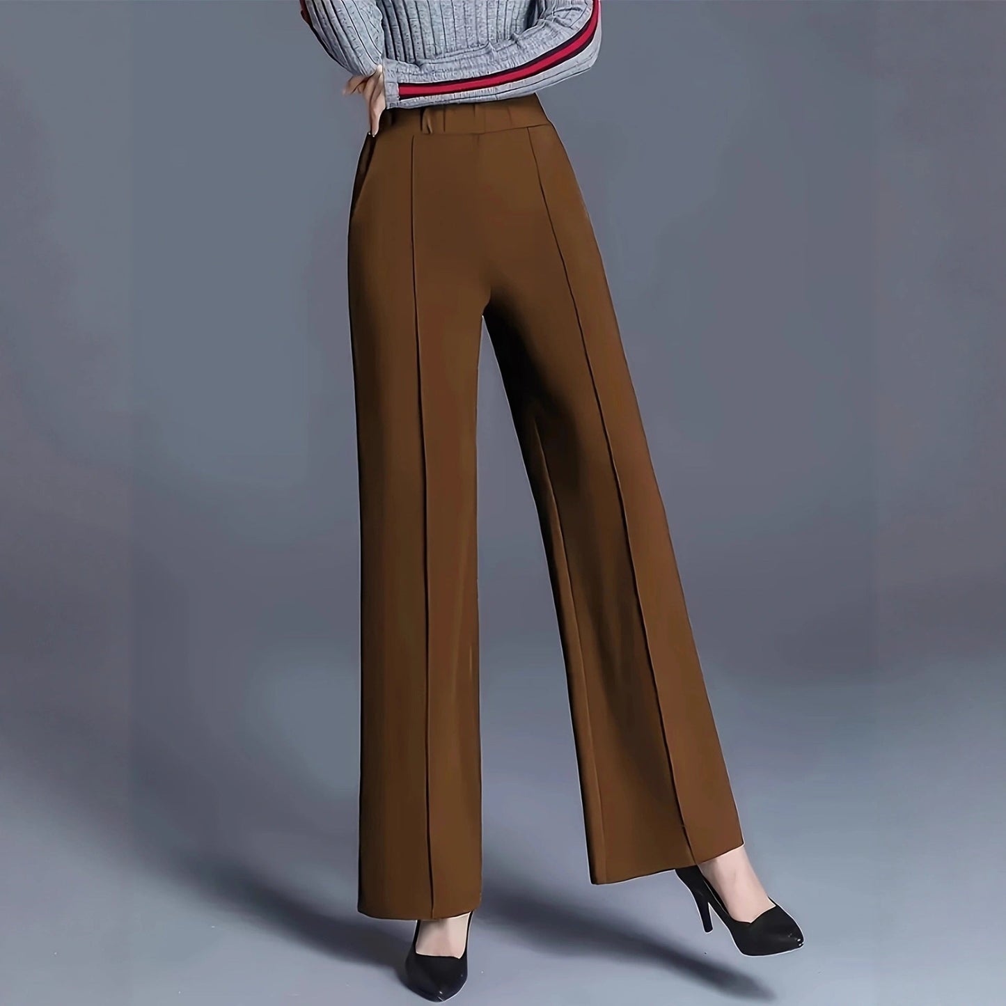 Women's elegant high-waisted trousers with pleats and elasticated waistband NOVAE