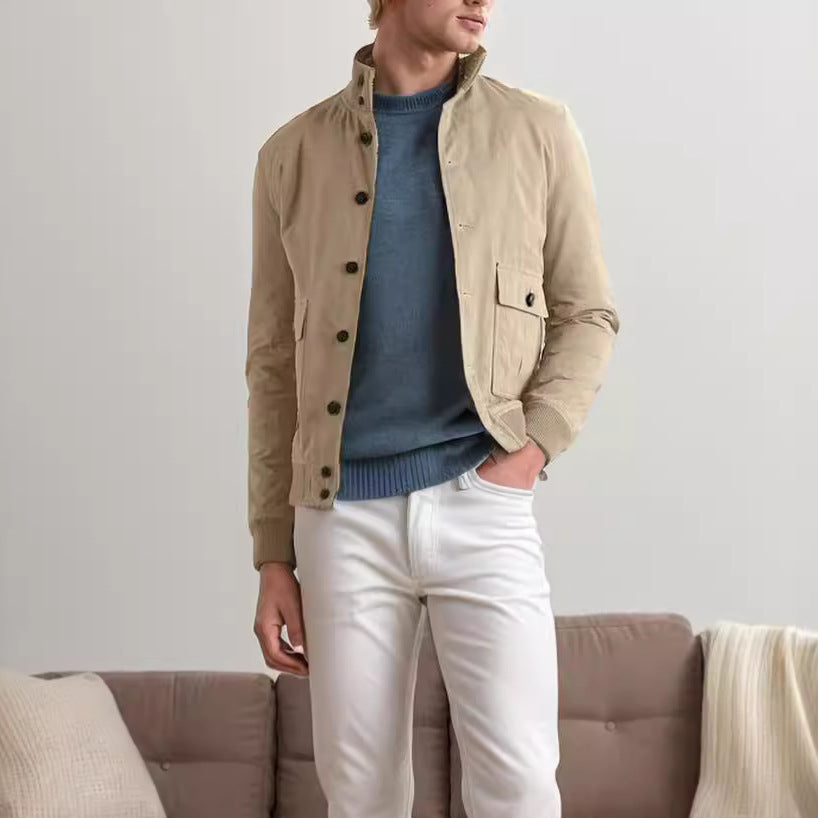 Men's elegant suede jacket with practical collar and patch pockets NOVAE