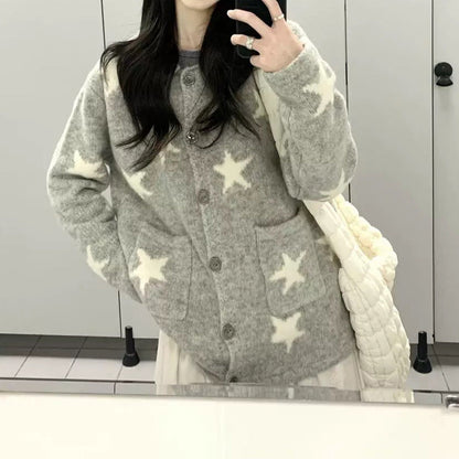 Women's cardigan with star pattern and practical pockets NOVAE