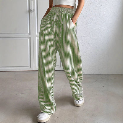Women's wide-legged striped trousers with elasticated waistband and practical pockets NOVAE
