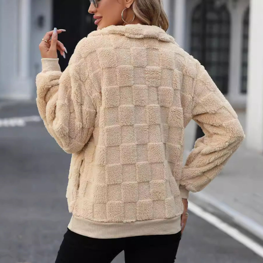Women's Oversized Fleece Pullover with Zipper and Texture NOVAE