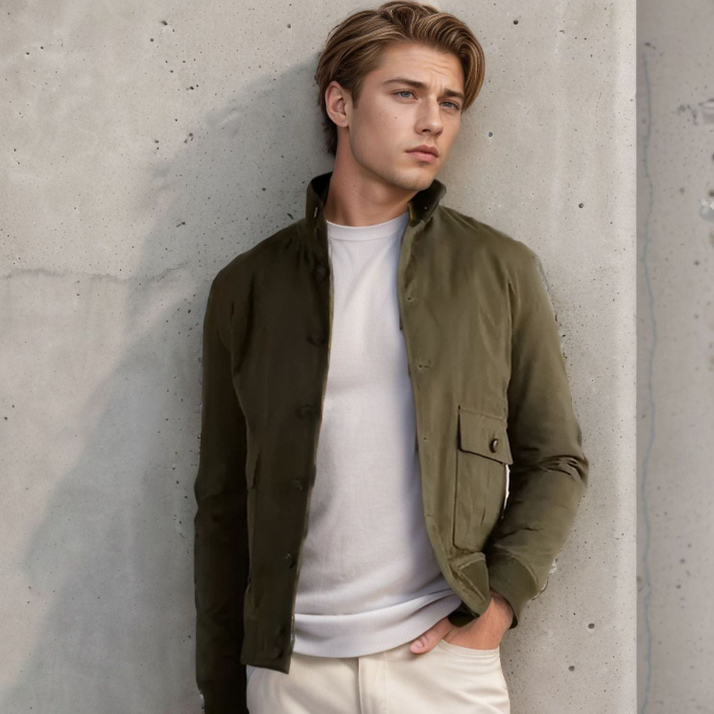 Men's elegant suede jacket with practical collar and patch pockets NOVAE