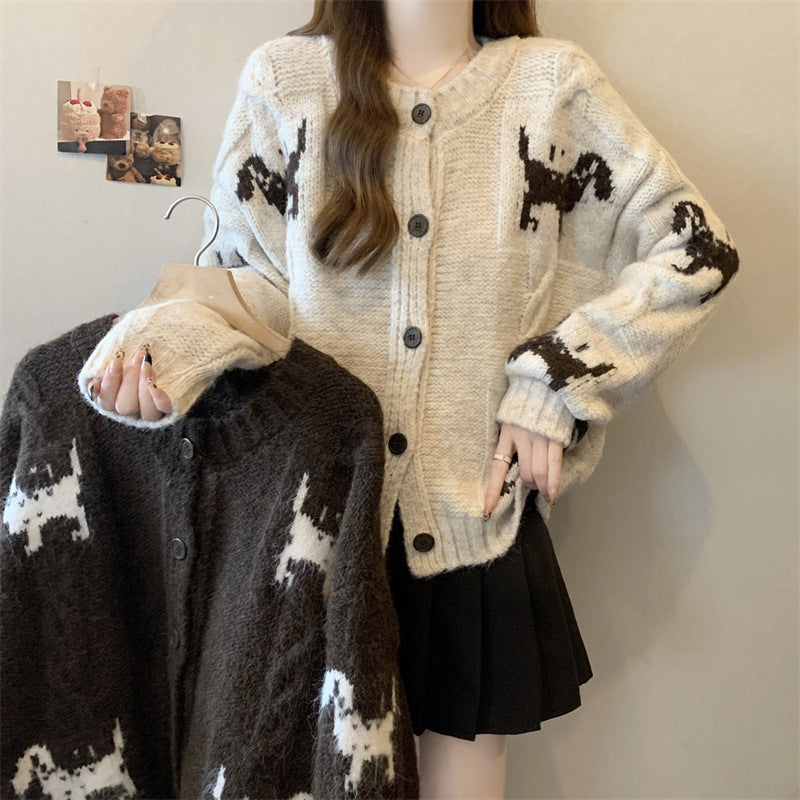 Women's patterned knit cardigan with animal motif and comfortable oversized cuts NOVAE