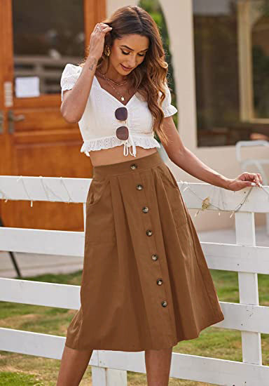 Women's midi skirt with button placket and practical pockets NOVAE
