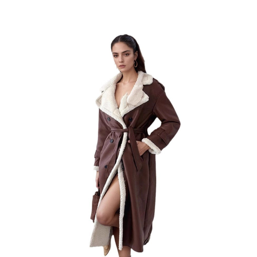 Women's Warm Extra-Long Coat with Faux Fur Collar NOVAE