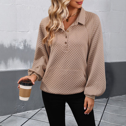 Women's oversized pullover with textured waffle pattern and button placket NOVAE