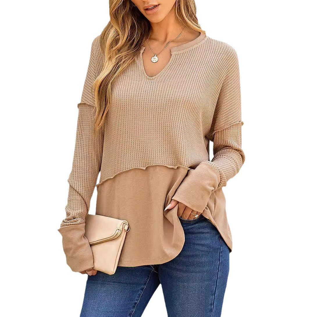 Women's casual knit sweater with V-neck and texture NOVAE