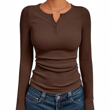 Women's fitted long-sleeved shirt with button placket and ribbed texture NOVAE