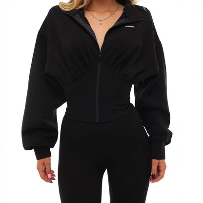 Women's cropped sweatshirt jacket with high collar and wide sleeves NOVAE