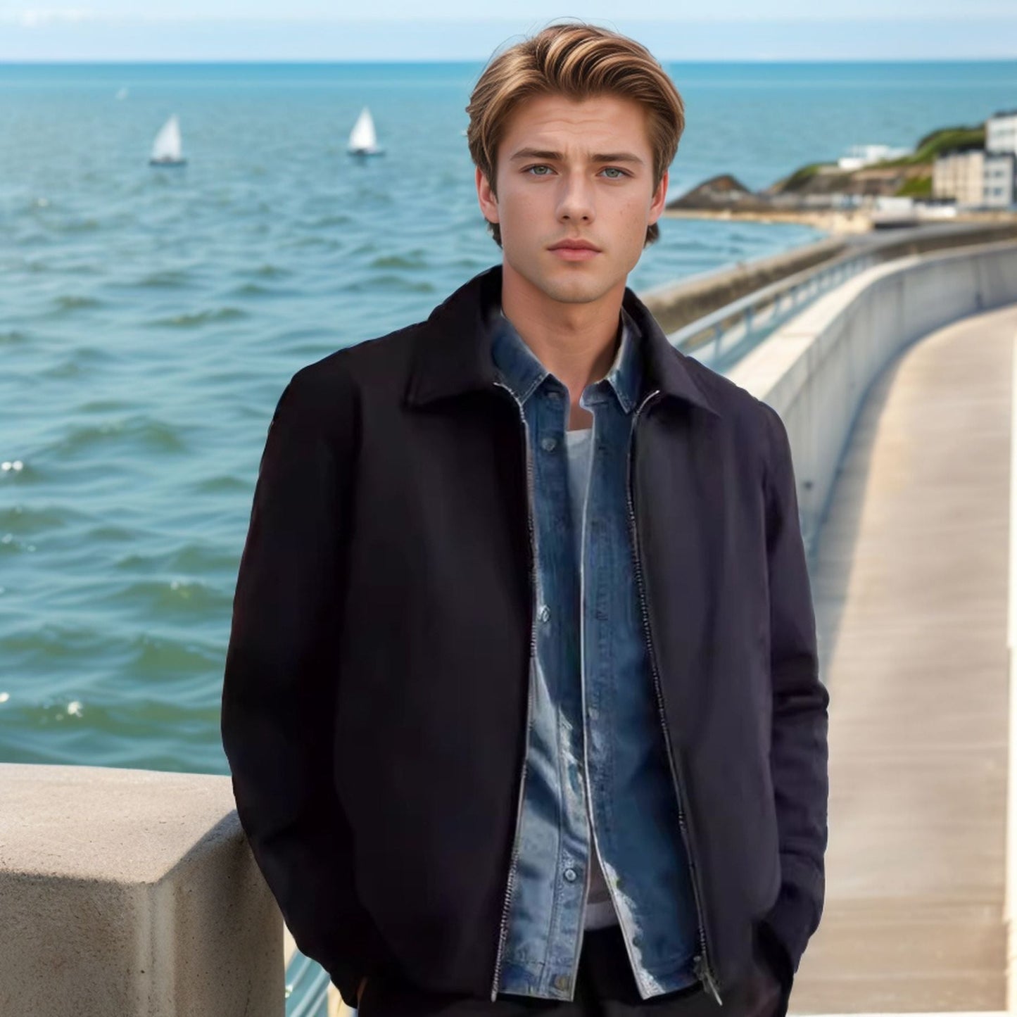 Men's fashionable transitional jacket in a sporty cut with zipper and practical pockets NOVAE