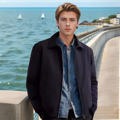 Men's fashionable transitional jacket in a sporty cut with zipper and practical pockets NOVAE