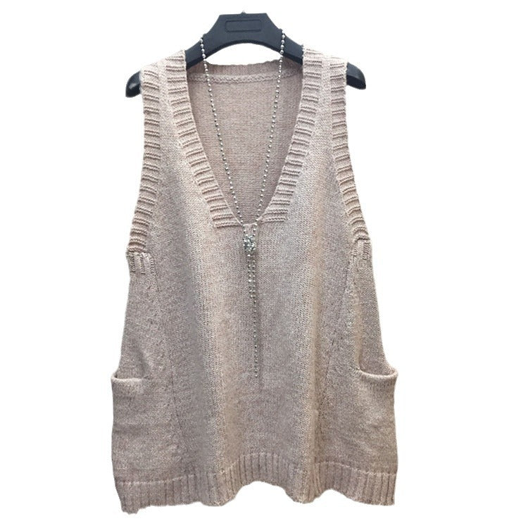 Women's V-neck knit top with side pockets NOVAE