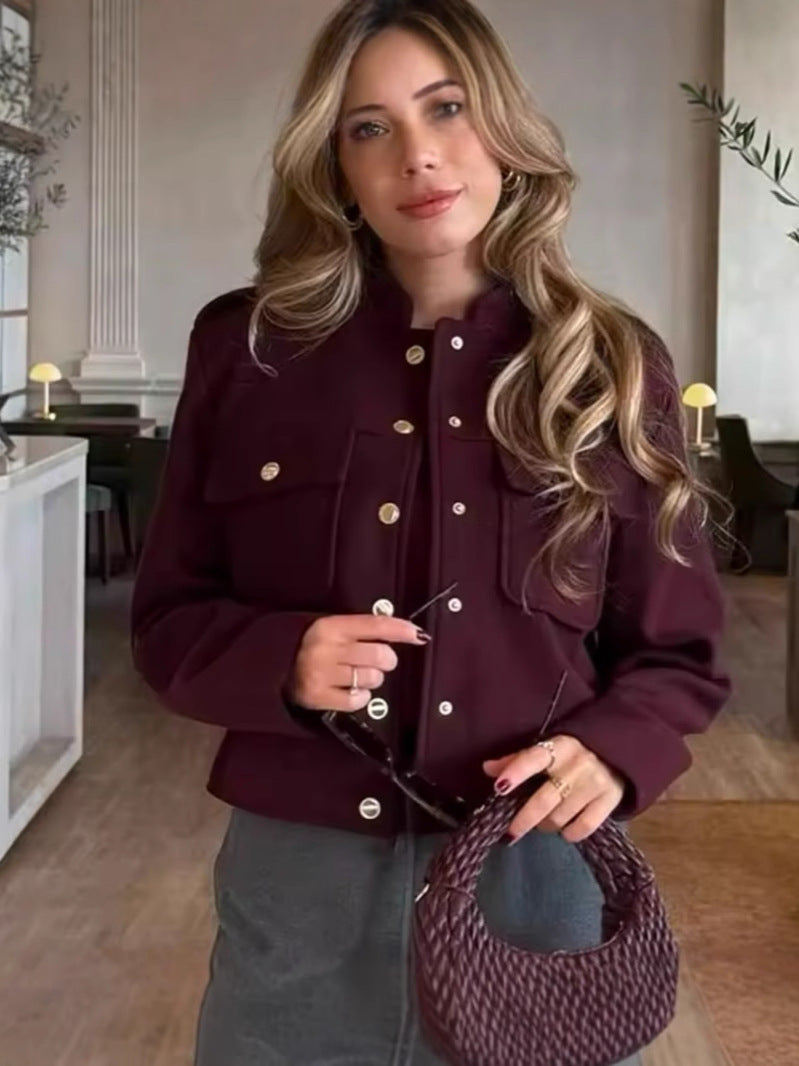 Women's short military jacket with pockets and decorative buttons NOVAE