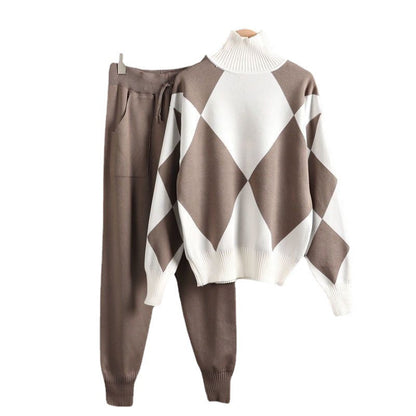 Women's stylish leisure knitwear set with high collar NOVAE