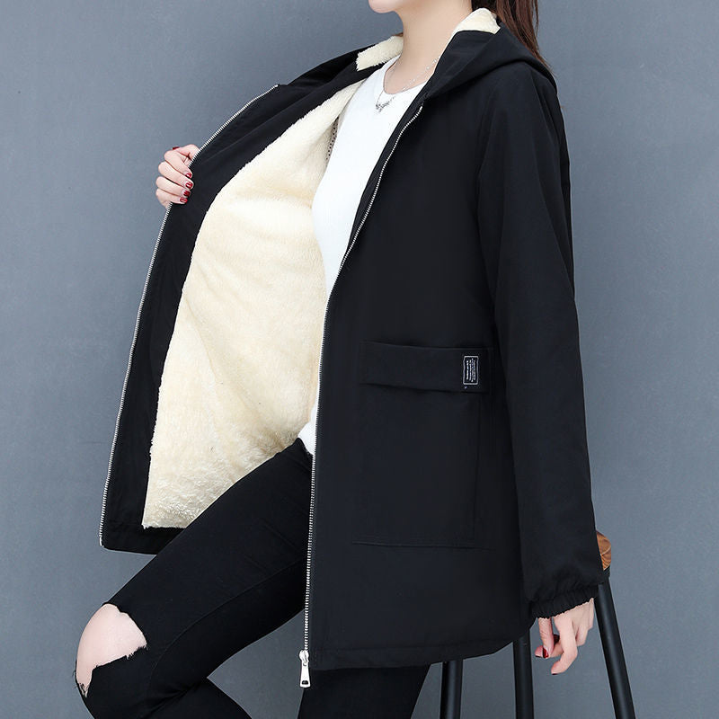 Women's transitional jacket with fleece-lined hood and practical pockets NOVAE