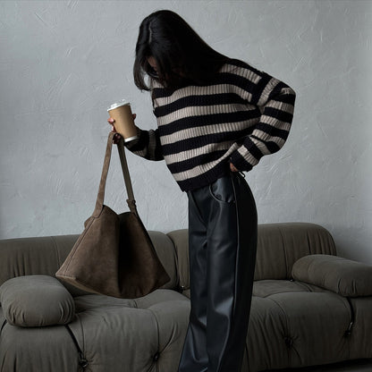 Women's fashionable oversized sweater with striped pattern NOVAE