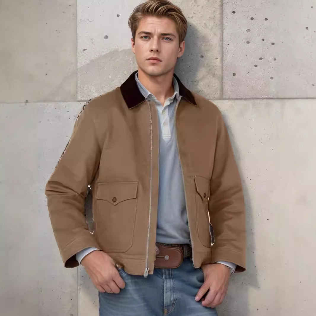 Men's robust cotton jacket with a warm coat-like collar NOVAE