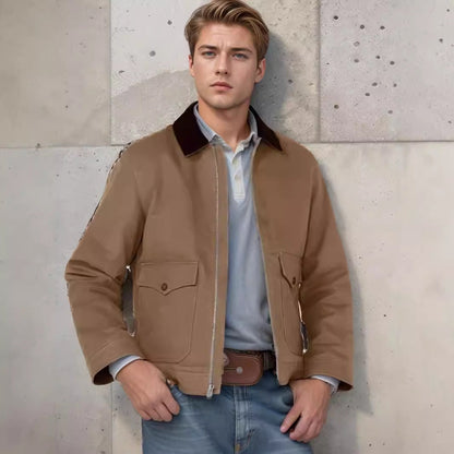 Men's robust cotton jacket with a warm coat-like collar NOVAE