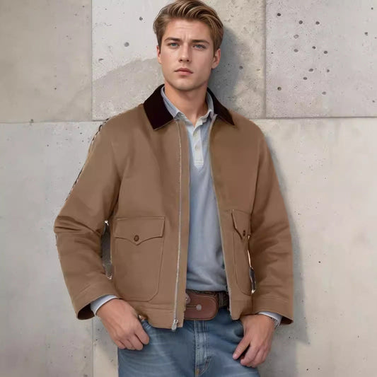 Men's robust cotton jacket with a warm coat-like collar NOVAE
