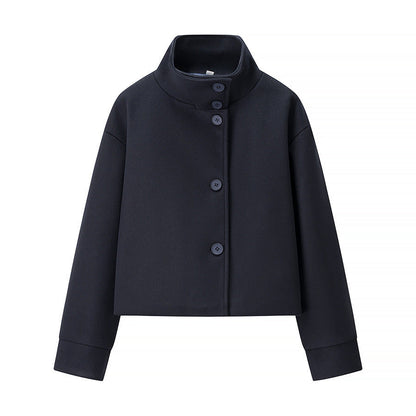 Women's elegant short jacket with high collar and simple button details NOVAE