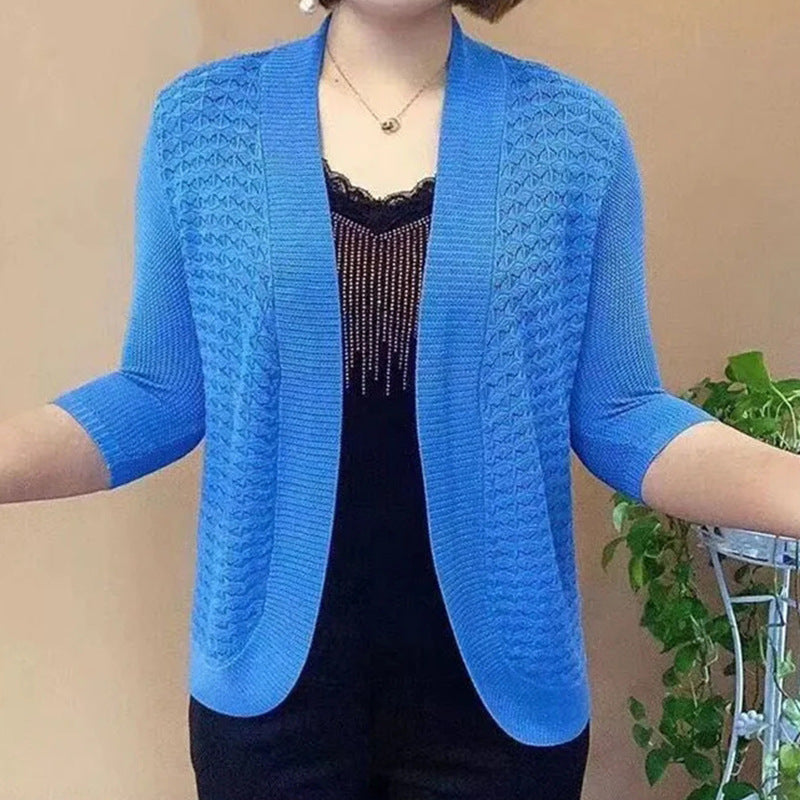 Women's cardigan with 3/4 sleeves and textured pattern NOVAE