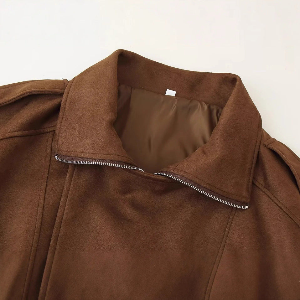 Women's soft suede jacket with a casual cut and practical pockets NOVAE