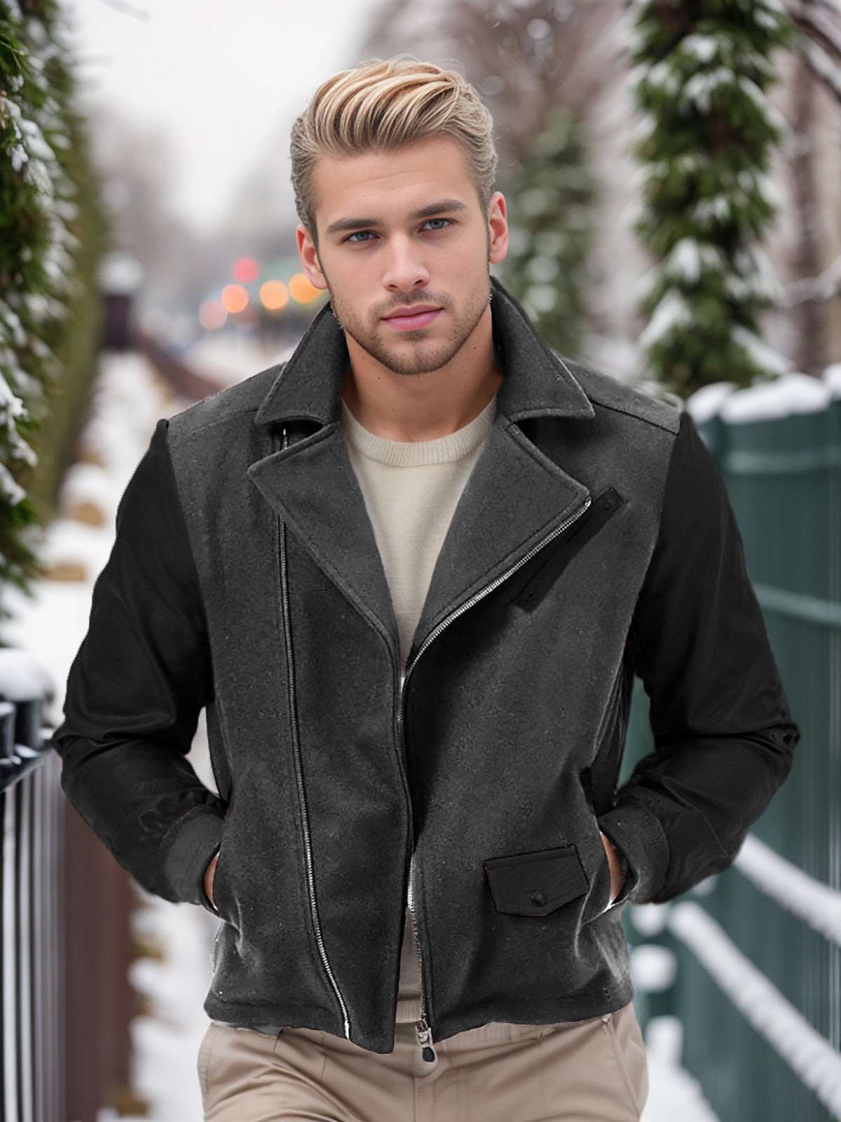 Men's fashionable transitional jacket with contrasting sleeves and practical pockets NOVAE