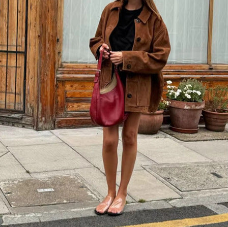 Women's Oversized Suede Jacket with Button Details NOVAE